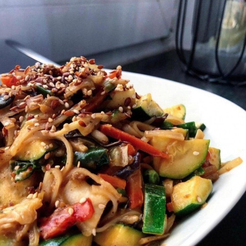 Vegan Rice Ribbon Noodle Dish