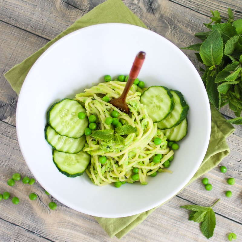 Spaghetti mit  Erbsen-Minzpesto