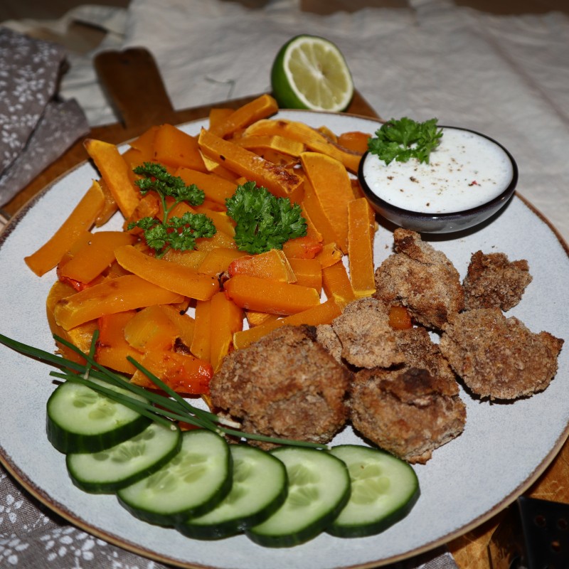 Kürbispommes mit Tofu Nuggets